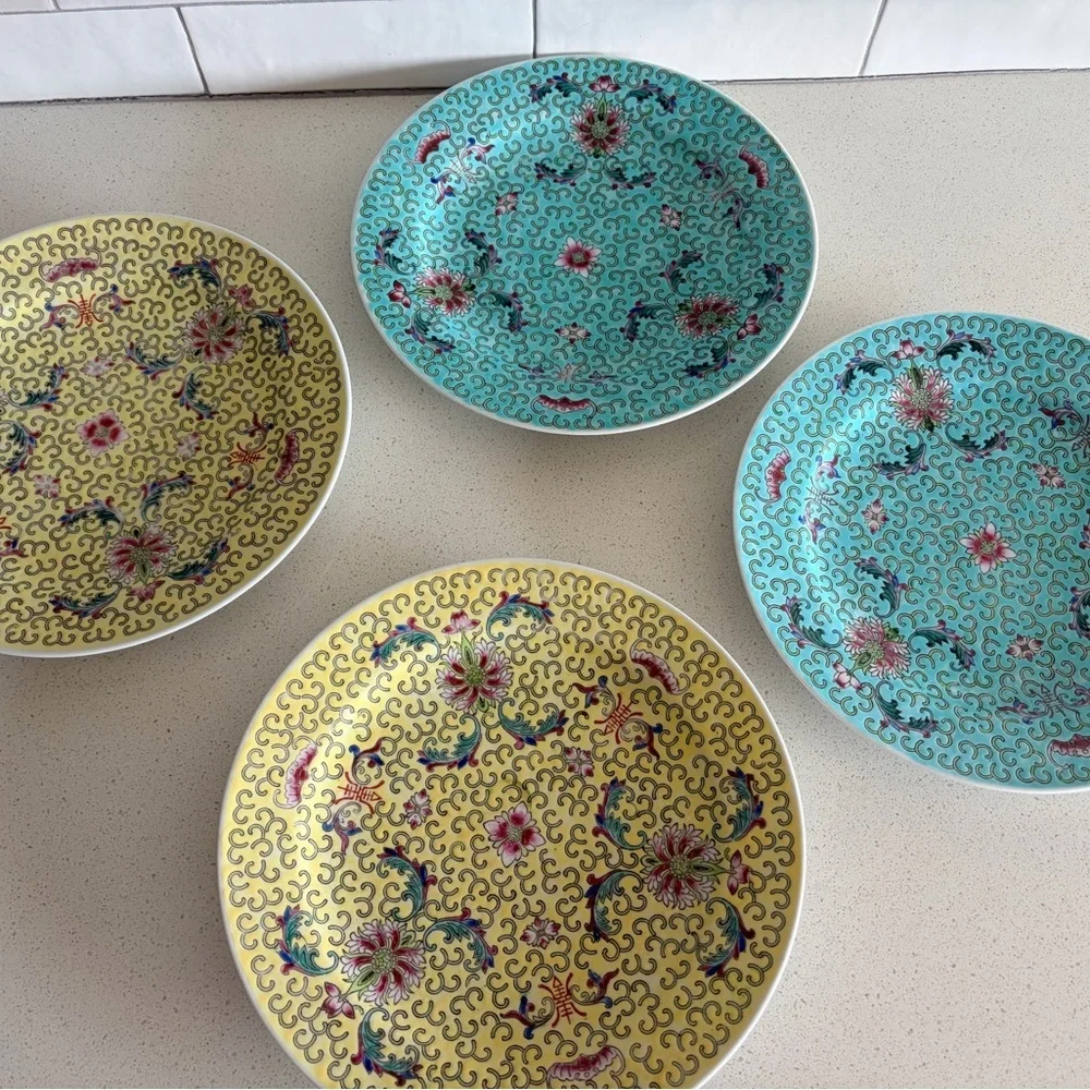1960’s Vintage Chinese Porcelain Jingdezhen 10” Dinner Plate set of two yellow
